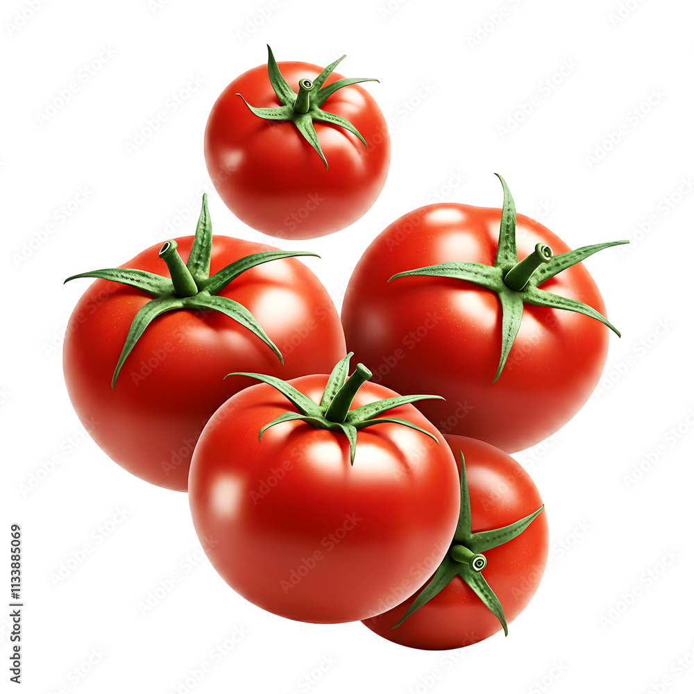 Hyper-Realistic Cluster of Ripe Red Tomatoes with Glossy Skin on Transparent Background
