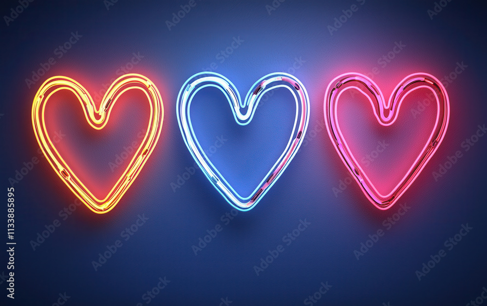 Bright neon hearts in vibrant colors create lively atmosphere Bright neon hearts in vibrant colors create lively atmosphere