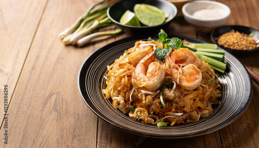 Pad Thai-Stir fried rice noodles with shrimp and sauce Pad Thai-Stir fried rice noodles with shrimp and sauce
