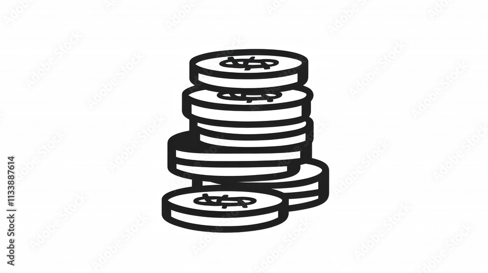 Simple black and white icon of stacked coins Simple black and white icon of stacked coins