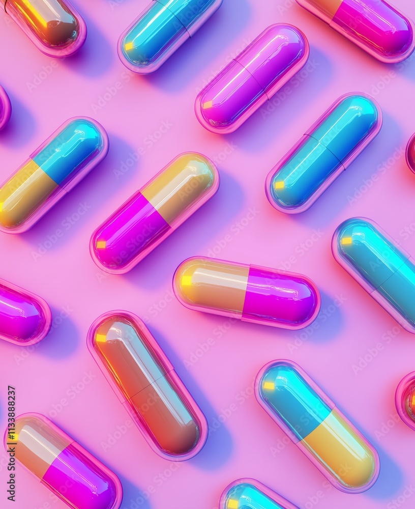 Colorful Capsules on Pink Background Colorful Capsules on Pink Background