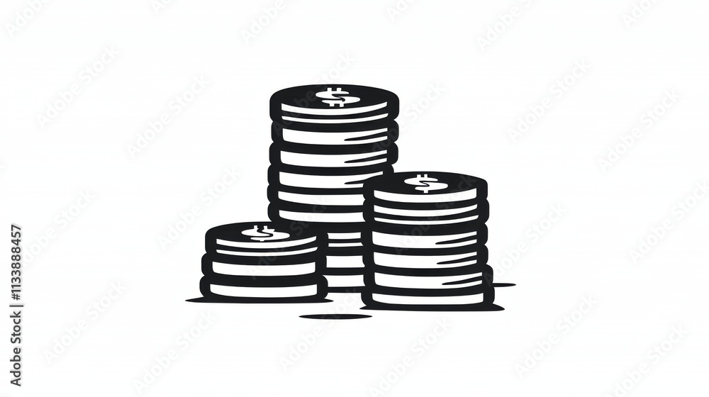 Stack of black and white hand-drawn coins illustration Stack of black and white hand-drawn coins illustration