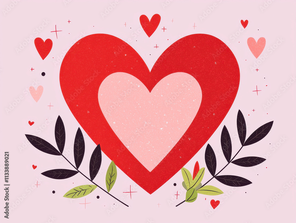 Heart shaped design with layered elements and decorative leaves Heart shaped design with layered elements and decorative leaves
