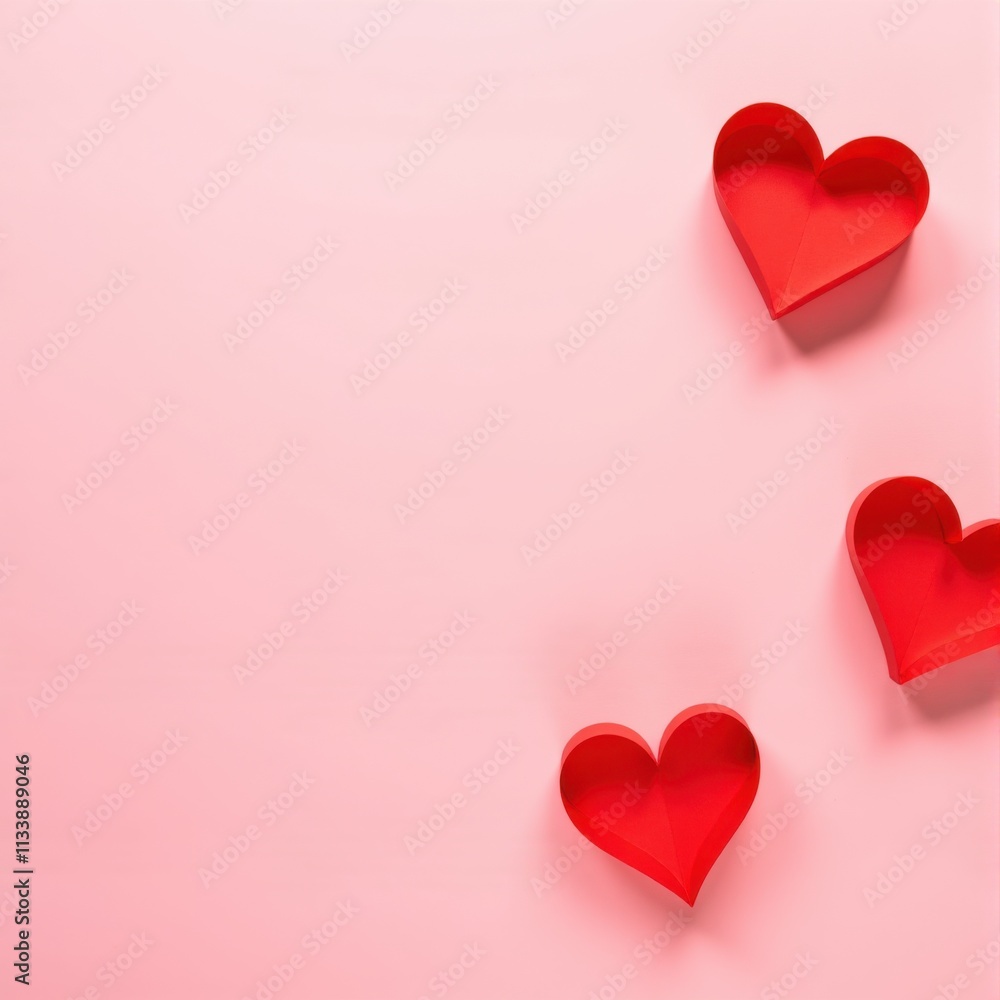 Red Paper Hearts on Pink Background Red Paper Hearts on Pink Background