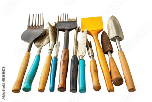 Essential Group of Garden Tools Featuring Shovels, Rakes, and Pruners for All Your Gardening Needs with isolated on transparent background photo