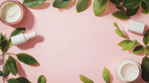 Cosmetics with leaves on the background