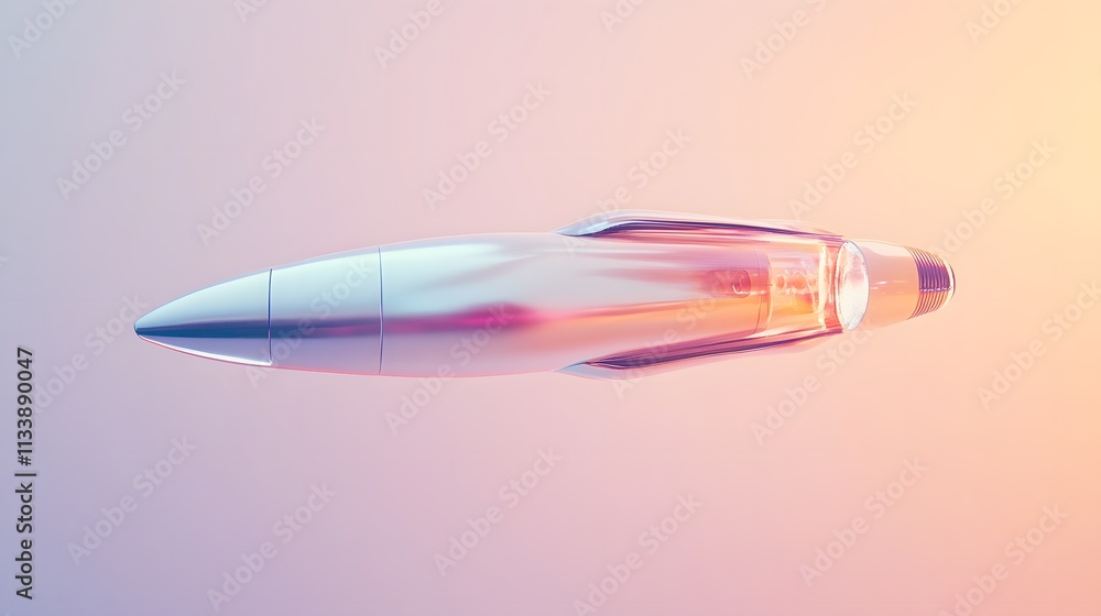 Futuristic Silver Rocket Ship In Flight Futuristic Silver Rocket Ship In Flight