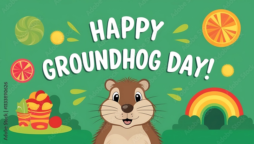 Happy Groundhog Day Celebration Featuring A Cute Groundhog Happy Groundhog Day Celebration Featuring A Cute Groundhog
