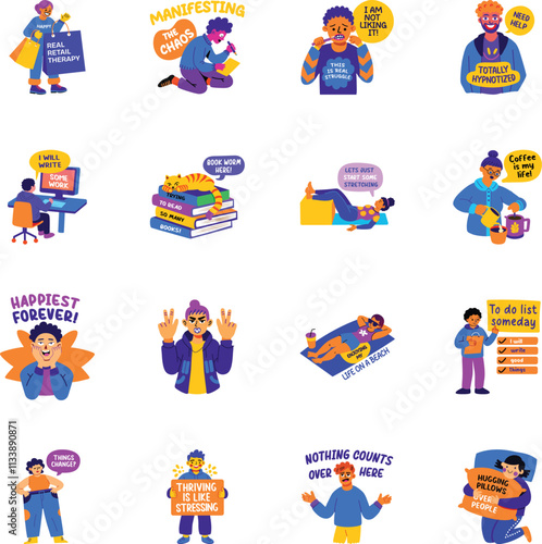 Set of Sarcastic Characters Flat Style Stickers 


