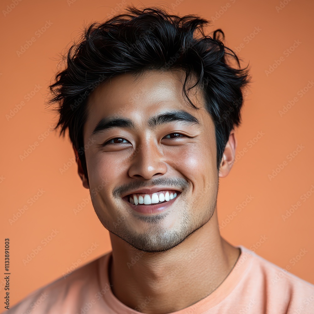 man with casual t-shirt is smiling at the camera, solid color background man with casual t-shirt is smiling at the camera, solid color background