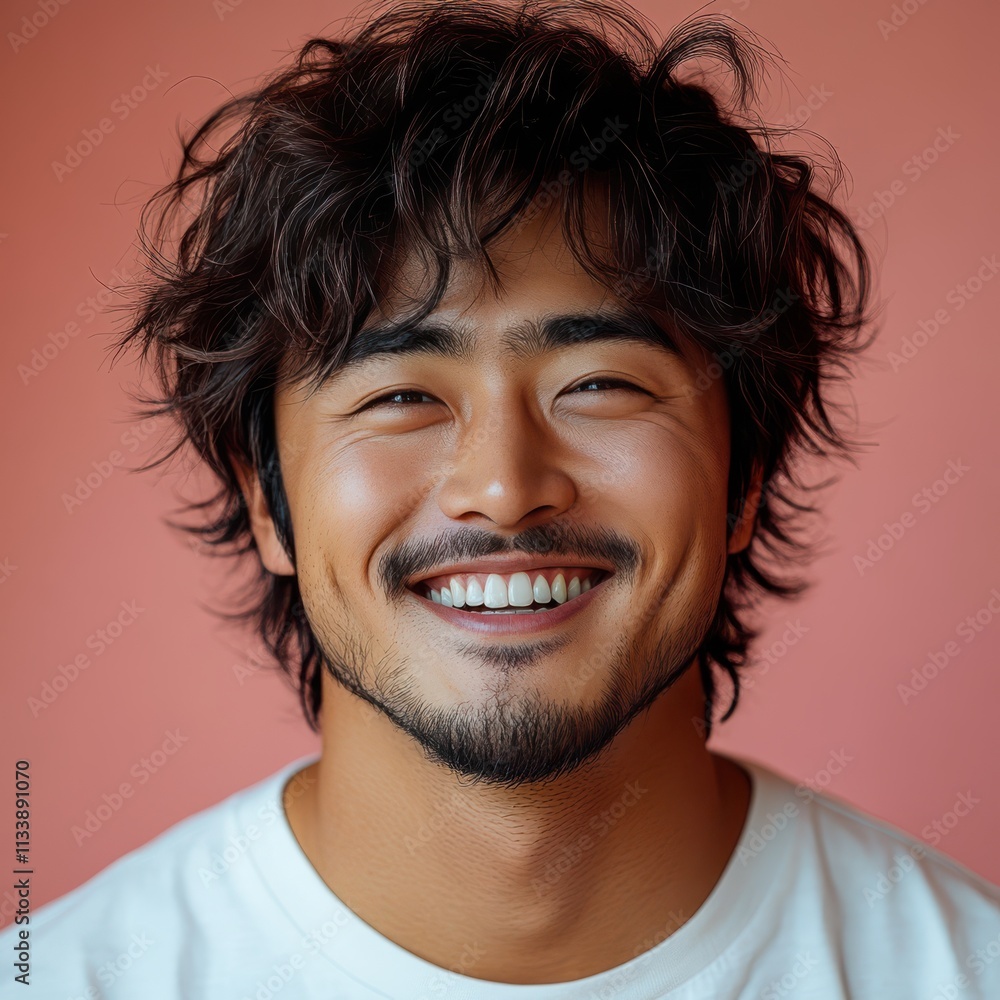 man with casual t-shirt is smiling at the camera, solid color background man with casual t-shirt is smiling at the camera, solid color background