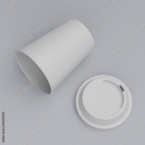 Foto lying on the floor coffee cup and white lid sleeveless 3D render mock up image