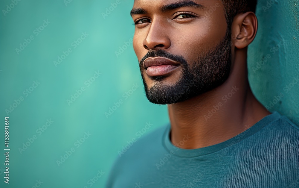 Obraz premium man with casual t-shirt is smiling at the camera, solid color background