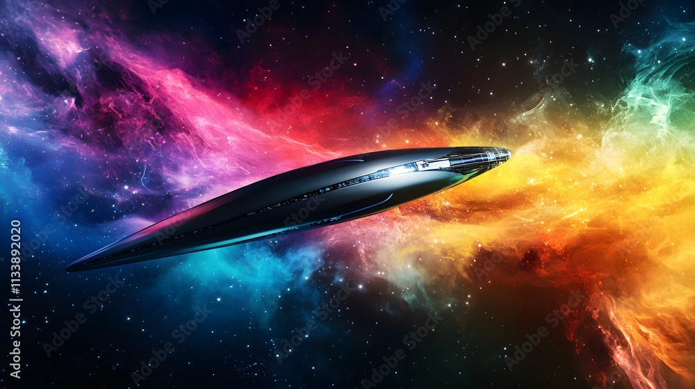 Futuristic Spaceship Soaring Through A Colorful Nebula Futuristic Spaceship Soaring Through A Colorful Nebula