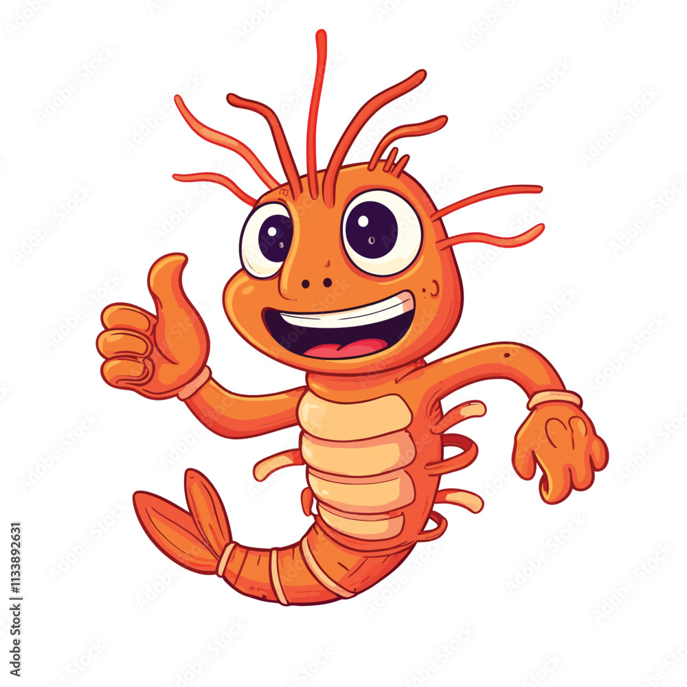 Shrimp cute cartoon giving thumb up vector on isolated white background Shrimp cute cartoon giving thumb up vector on isolated white background