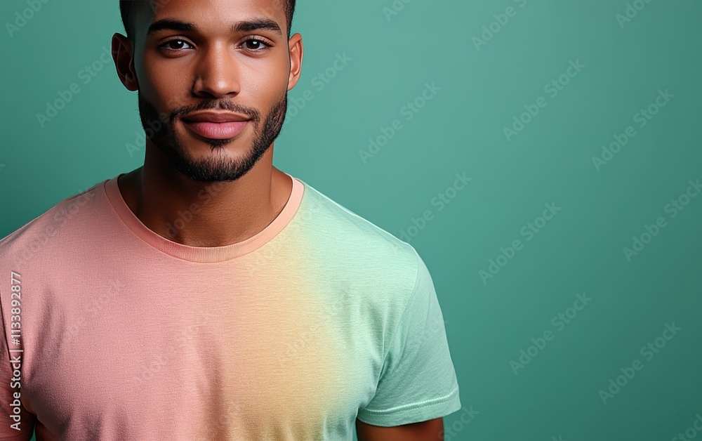 Fototapeta premium man with casual t-shirt is smiling at the camera, solid color background