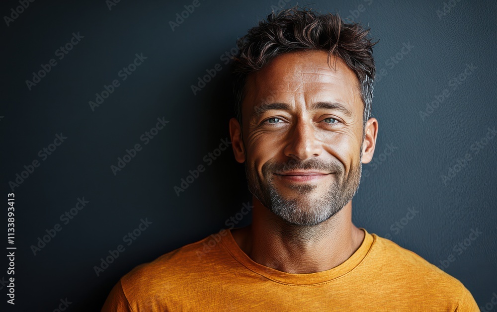 man with casual t-shirt is smiling at the camera, solid color background man with casual t-shirt is smiling at the camera, solid color background