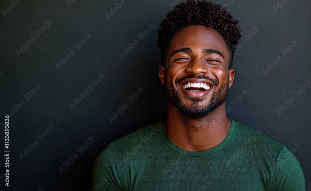 A man with a beard is smiling and wearing a t-shirt A man with a beard is smiling and wearing a t-shirt