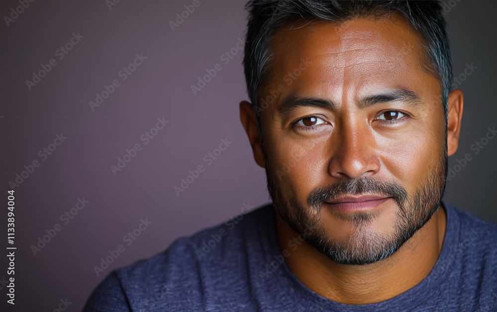 Obraz premium man with casual t-shirt is smiling at the camera, solid color background