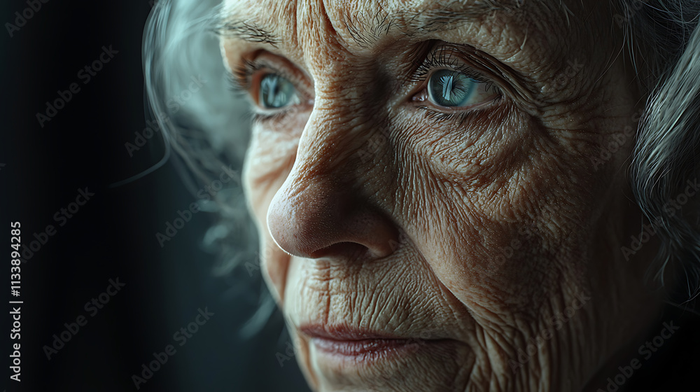 A woman with blue eyes and grey hair A woman with blue eyes and grey hair