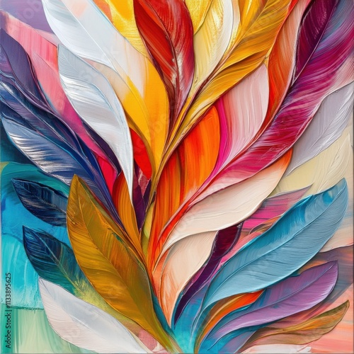 vibrant abstract art with colorful feather shapes photo