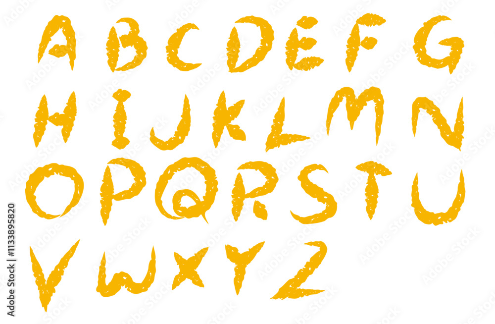 A set of capital letters written with yellow crayon A set of capital letters written with yellow crayon
