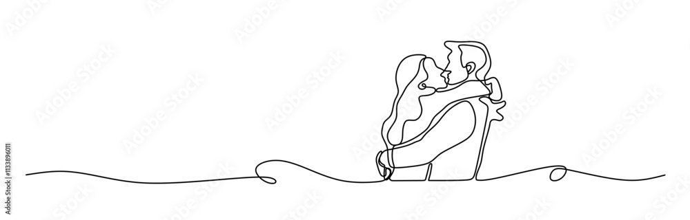 Draw one continuous line. Loving couple women on valentines day Vector illustration Draw one continuous line. Loving couple women on valentines day Vector illustration
