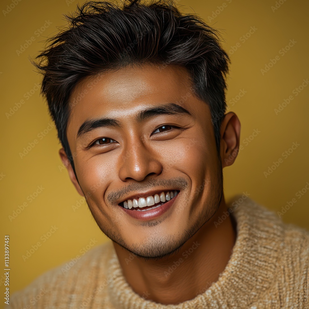 man with casual t-shirt is smiling at the camera, solid color background man with casual t-shirt is smiling at the camera, solid color background