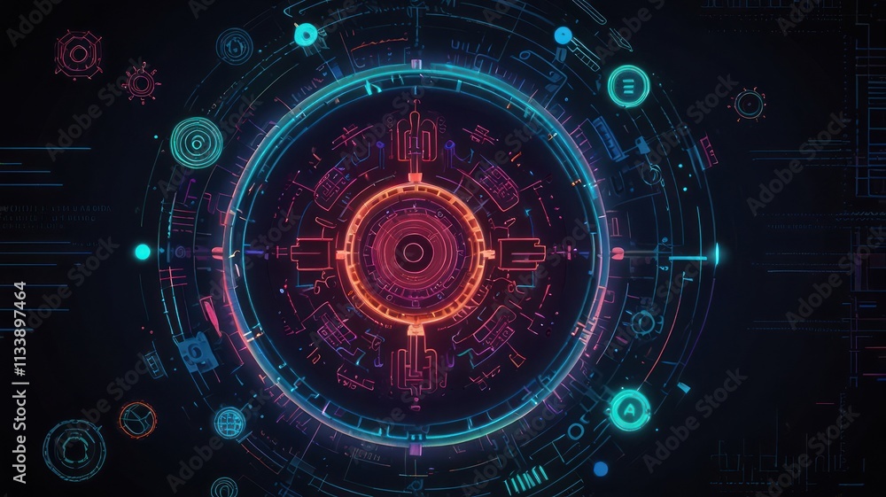Abstract Neon Circular Technological Design Display Abstract Neon Circular Technological Design Display