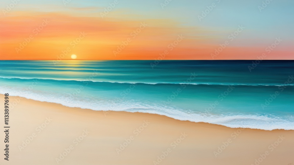 Serene sunset over calm ocean waves beach landscape tranquil environment coastal view nature beauty Serene sunset over calm ocean waves beach landscape tranquil environment coastal view nature beauty