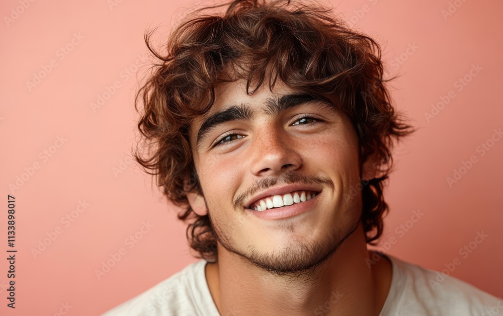 man with casual t-shirt is smiling at the camera, solid color background man with casual t-shirt is smiling at the camera, solid color background