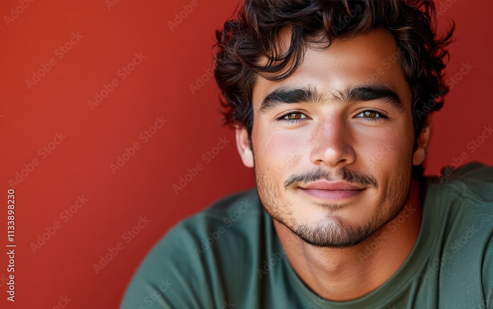 man with casual t-shirt is smiling at the camera, solid color background man with casual t-shirt is smiling at the camera, solid color background