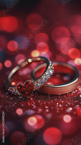 Wallpaper Mural Valentines Day Concept Wedding Band Two Wedding Rings with Red and White Diamonds Sparkling in Romantic Setting with Soft Lighting and Elegant Composition for Love and Engagement Torontodigital.ca