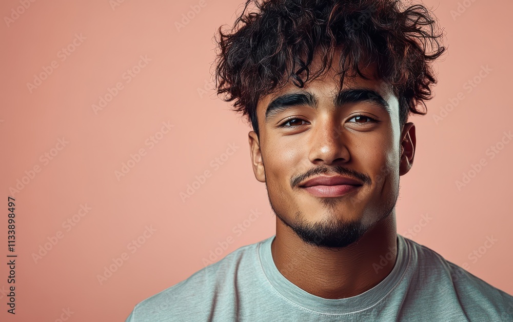 man with casual t-shirt is smiling at the camera, solid color background man with casual t-shirt is smiling at the camera, solid color background