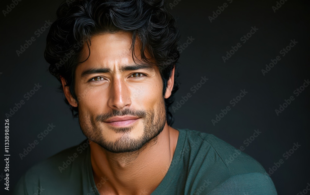Obraz premium man with casual t-shirt is smiling at the camera, solid color background