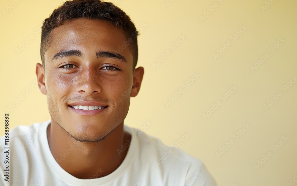 man with casual t-shirt is smiling at the camera, solid color background man with casual t-shirt is smiling at the camera, solid color background