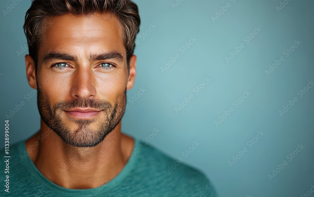 man with casual t-shirt is smiling at the camera, solid color background man with casual t-shirt is smiling at the camera, solid color background