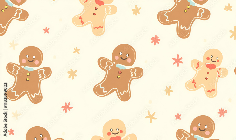 A whimsical pattern featuring gingerbread men and festive decorations. A whimsical pattern featuring gingerbread men and festive decorations.