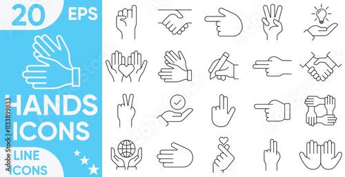 Hands Line Icons set.Simple hand sign mark set.Clapping hands and other gestures, Brofisting gesture. Thin line art icons set.Vector And Illustrator set.
