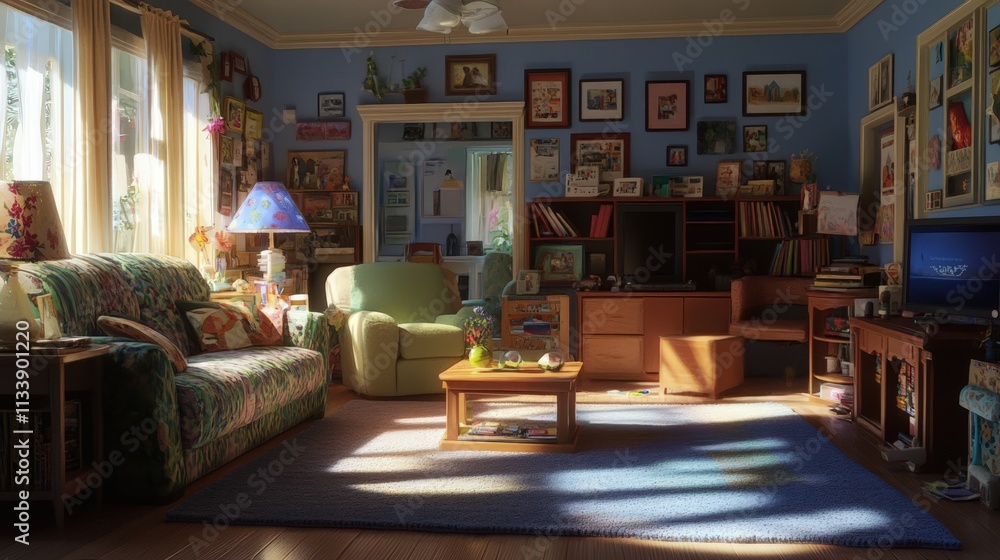 Sunlit Living Room Filled With Family Memories and Artwork Sunlit Living Room Filled With Family Memories and Artwork