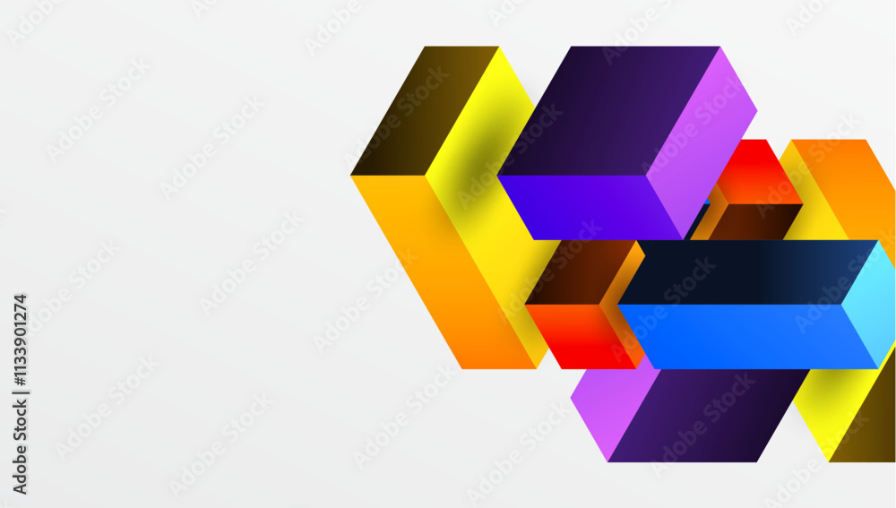 Sleek abstract design featuring isometric 3D blocks in a clean, modern composition. Perfect for tech-inspired themes, with vibrant colors and geometric precision Sleek abstract design featuring isometric 3D blocks in a clean, modern composition. Perfect for tech-inspired themes, with vibrant colors and geometric precision