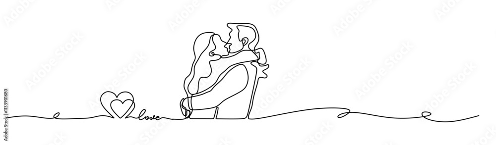 Draw one continuous line. Loving couple women on valentines day Vector illustration Draw one continuous line. Loving couple women on valentines day Vector illustration