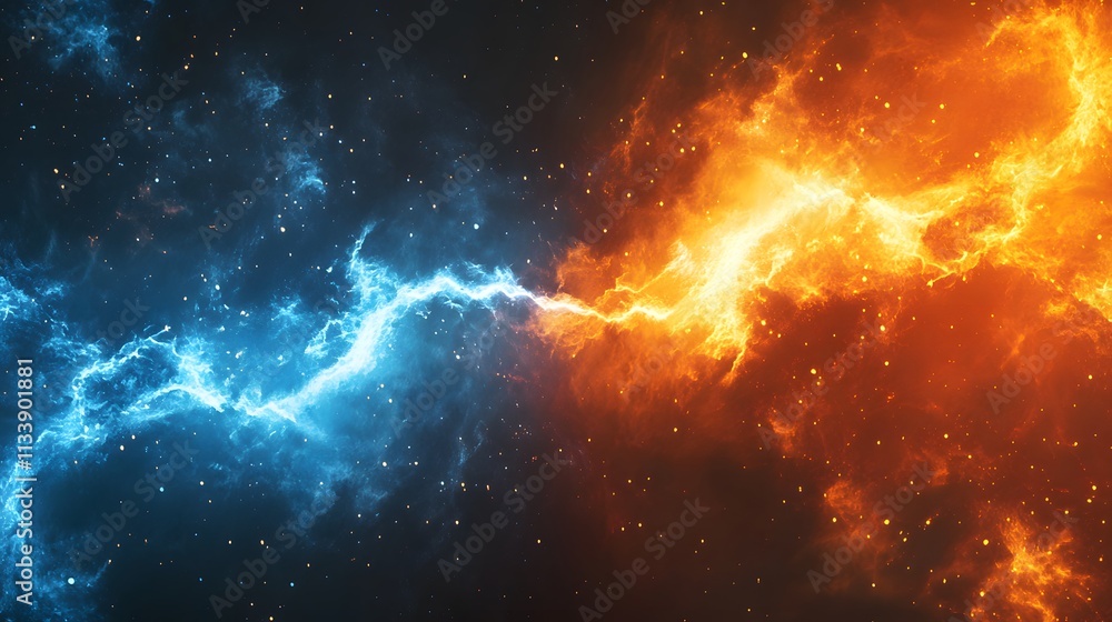 Fototapeta premium Abstract fiery and icy cosmic clash energy