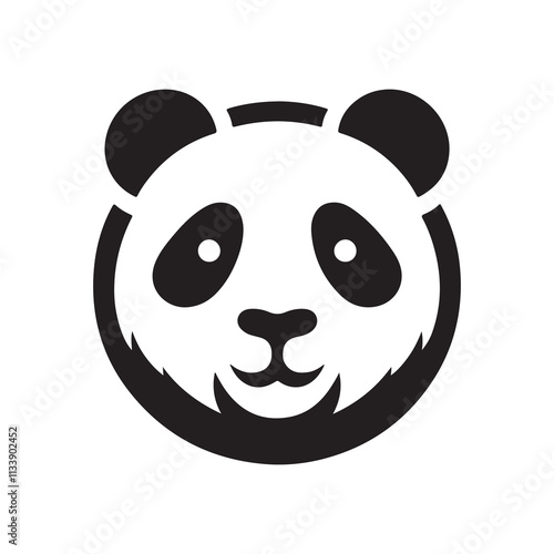 Cute Black and White Panda Head Logo photo