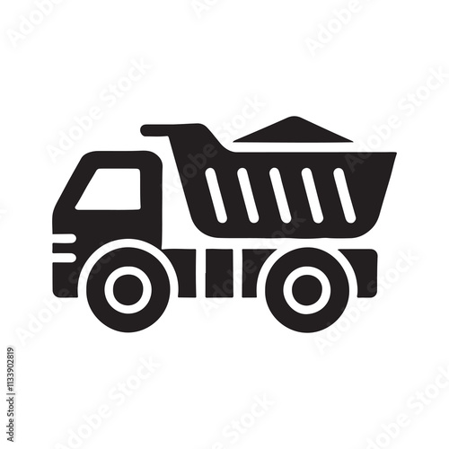 Simple black and white illustration of a dump truck.