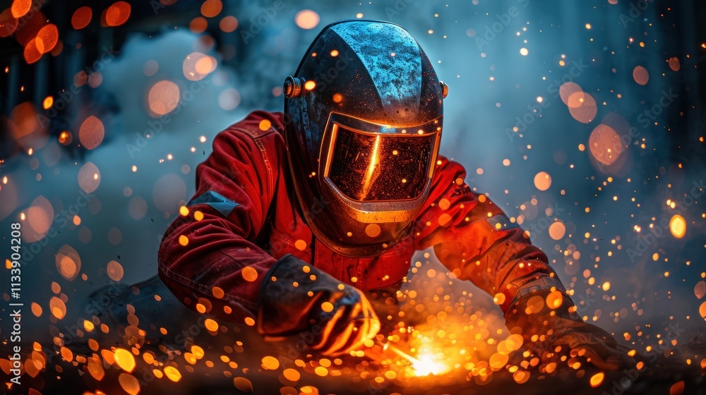 Welder working with sparks and flames. Welder working with sparks and flames.