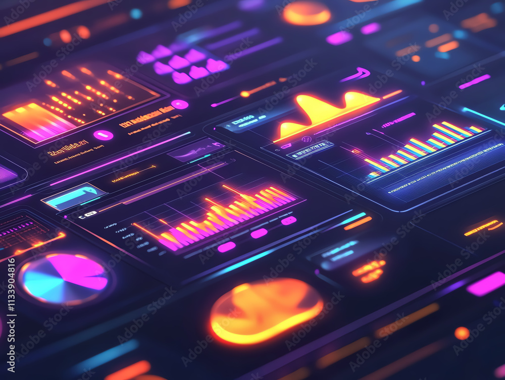 3D vector illustration of a behavior analysis tool, featuring glowing graphs showing healthy vs 3D vector illustration of a behavior analysis tool, featuring glowing graphs showing healthy vs