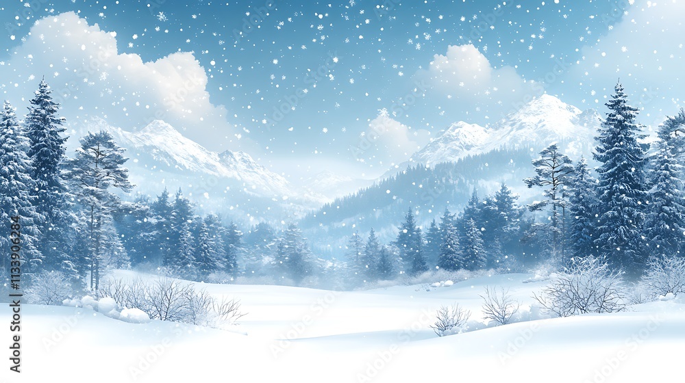 Naklejka premium Snowy Mountain Landscape Winter Wonderland Scene