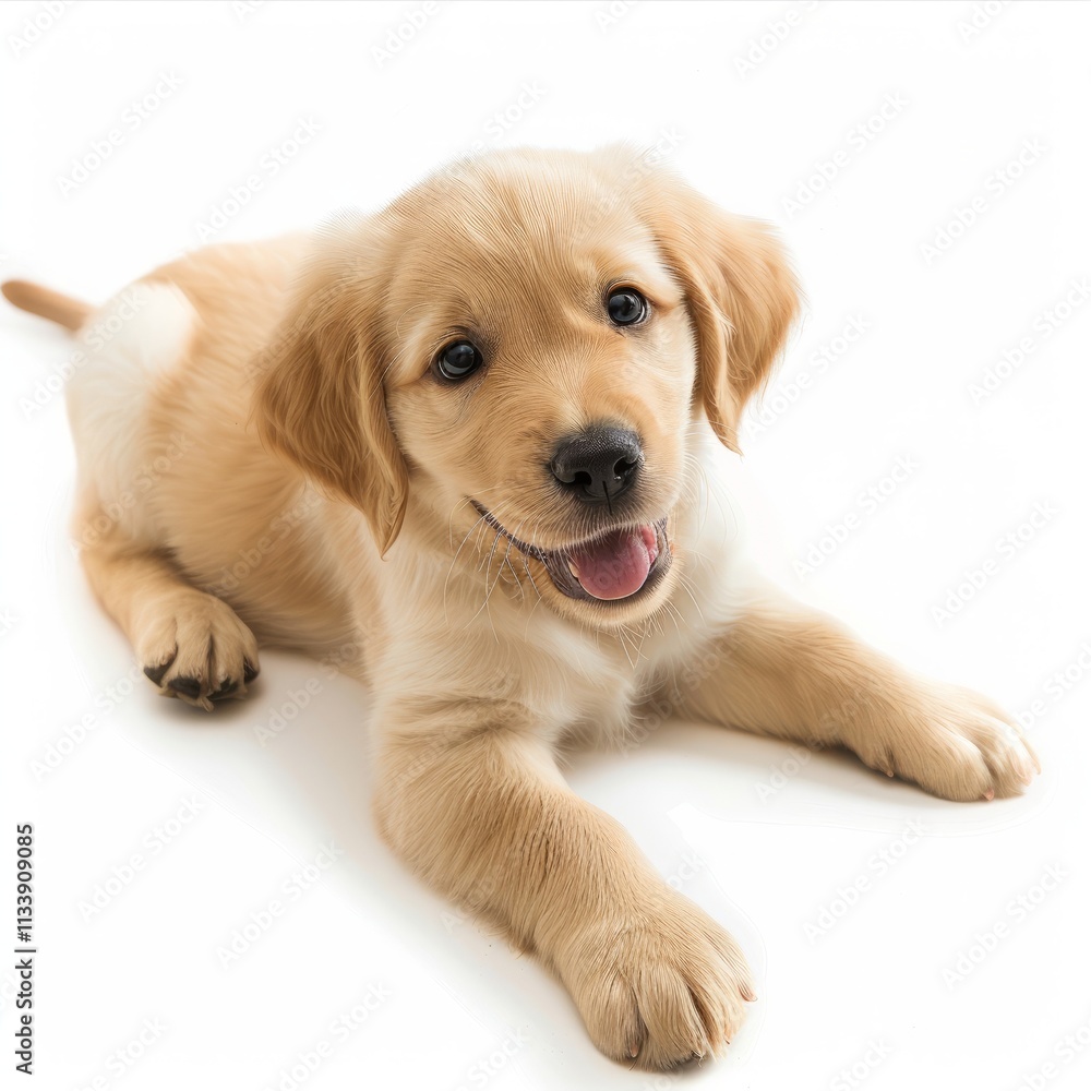 A beautiful golden retriever puppy, isolated in white, white background A beautiful golden retriever puppy, isolated in white, white background