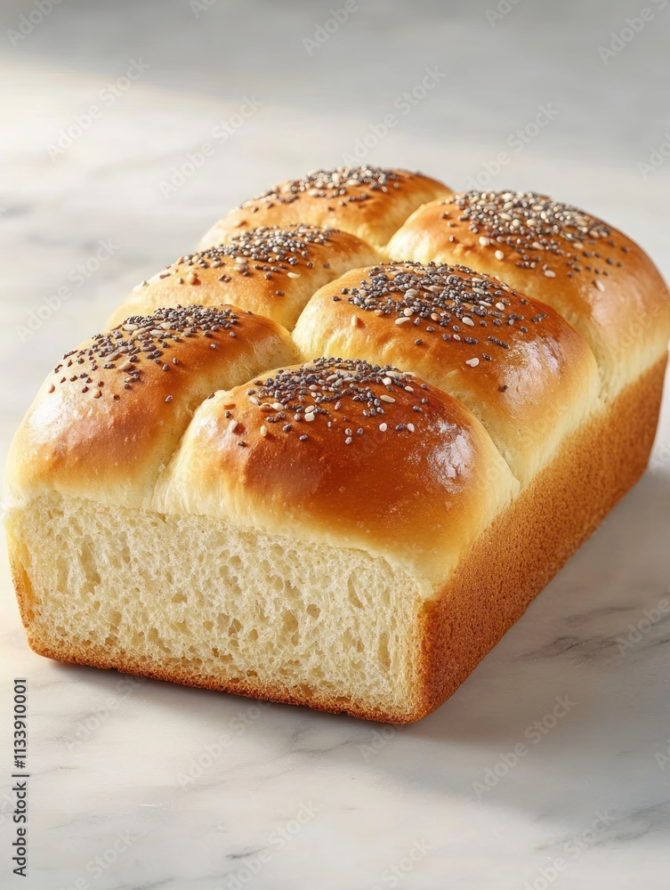 A freshly baked loaf of bread with a golden crust and sprinkled seeds on top. A freshly baked loaf of bread with a golden crust and sprinkled seeds on top.